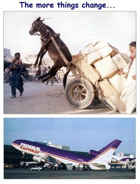 Two pictures with tipped-over donkey cart and DC-10