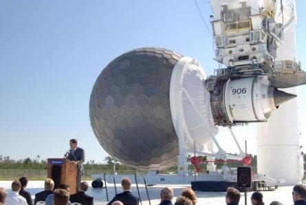 Rolls-Royce engine test stand with bulbous intake screen